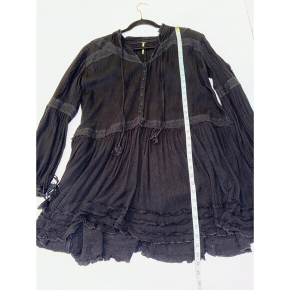 Free People Feelin Moody Mini Dress Black Long Sleeve Flowy Boho Whimsigoth S - Picture 10 of 15